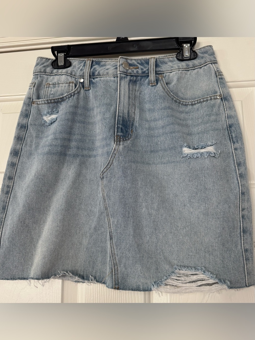 dip Light Blue Distressed high-waisted Denim Mini Skirt 100% cotton size 6